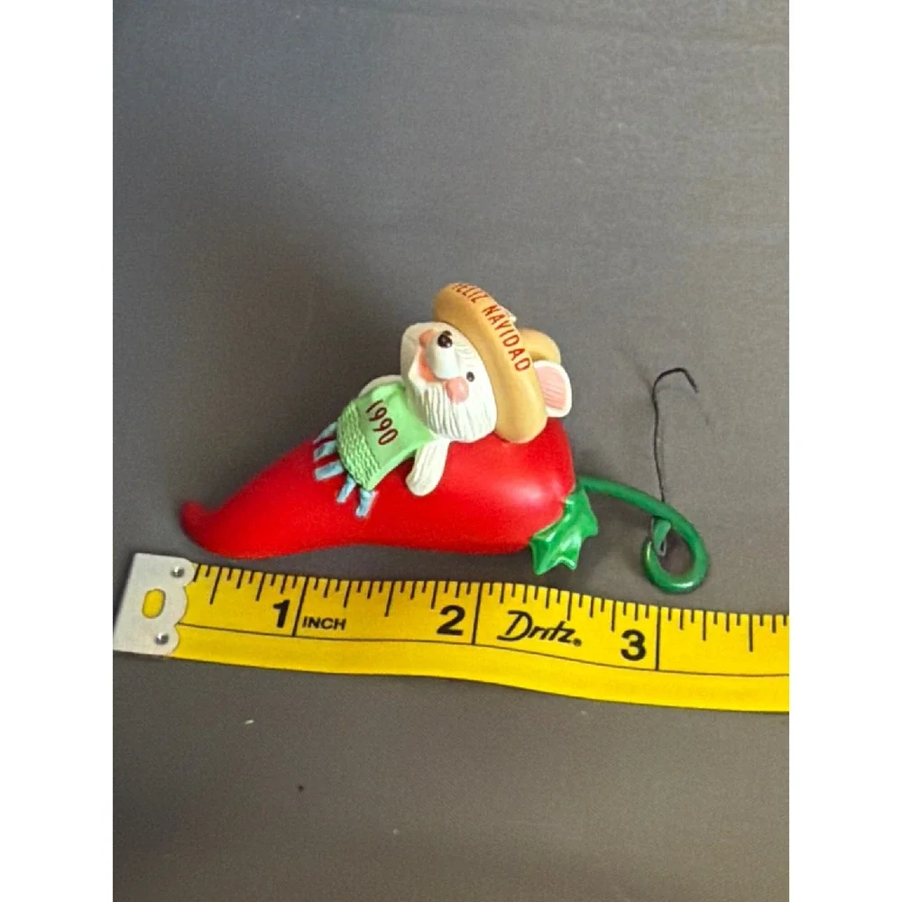 Vintage 1990 Hallmark Keepsake Ornament Feliz Navidad Mouse on Chili Pepper Box